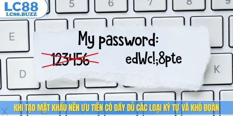 Khi tạo mật khẩu nên ưu tiên có đầy đủ các loại ký tự và khó đoán